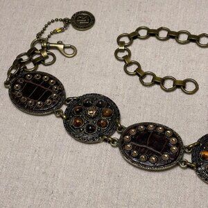 Leatherock Bling Chain Metal Hip Belt Stones Rhinestone Boho 40" Bronze Embossed